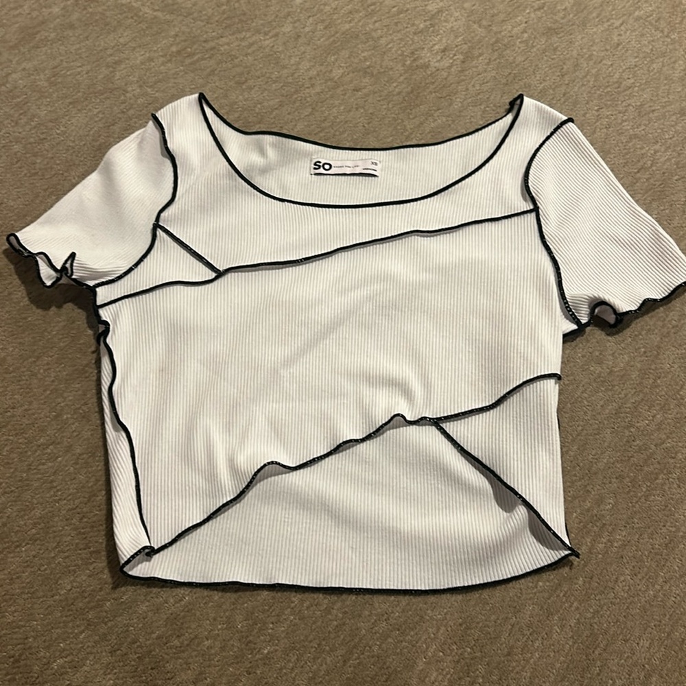 Black and white asymmetrical crop top